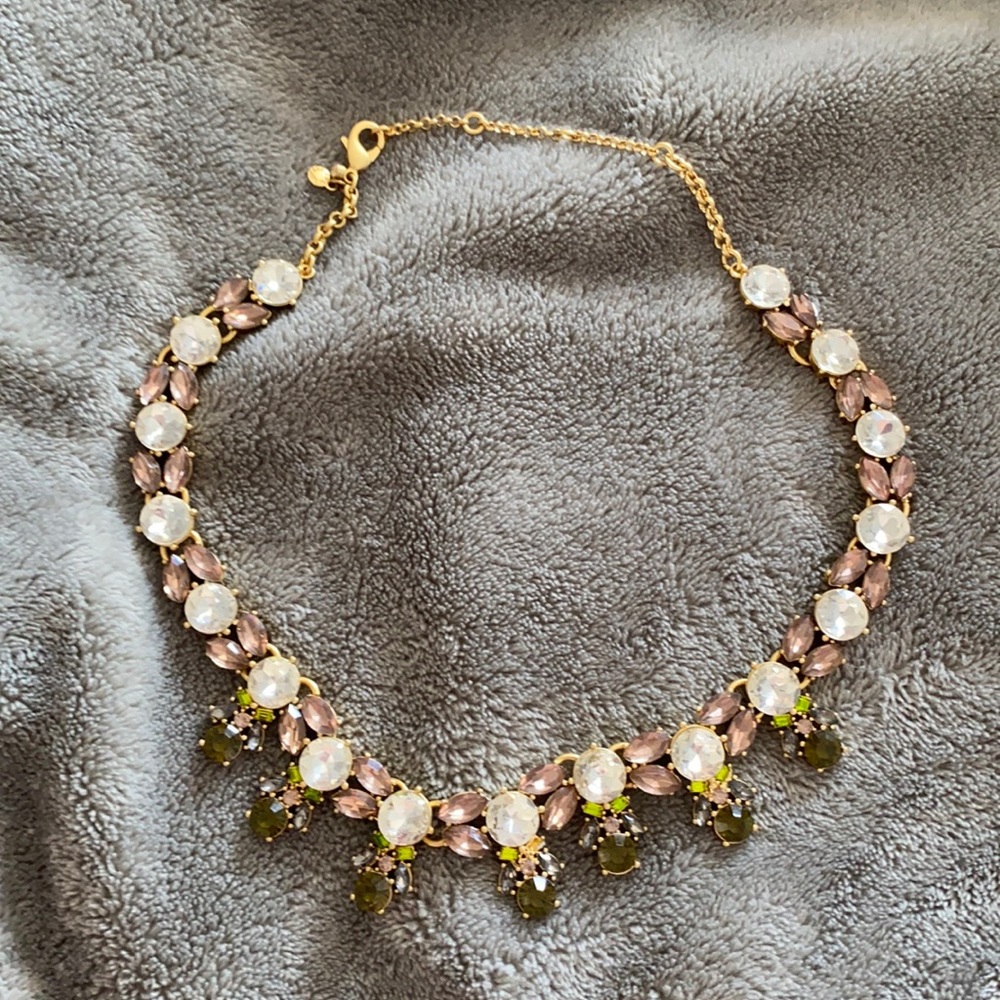 Blush green gold white gem stone necklace.